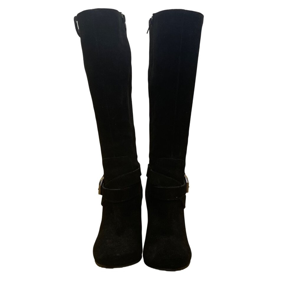 BCBGeneration Women's Black Suede Side Zipper Buckle Wilsa Wedge Boots Size 7M image 3